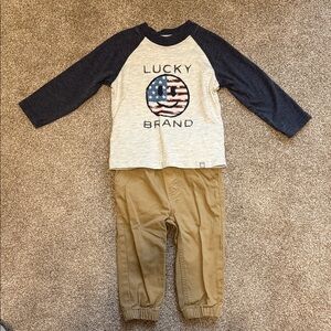 Lucky Brand Kids' American Flag Shirt and Tan Pants Set 12mo